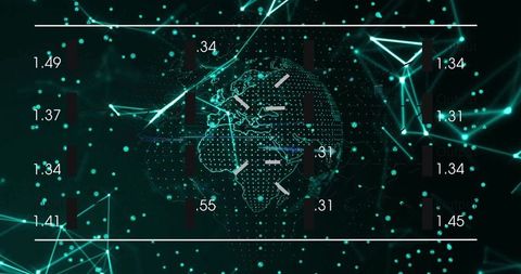 Futuristic network interface with rotating wireframe globe