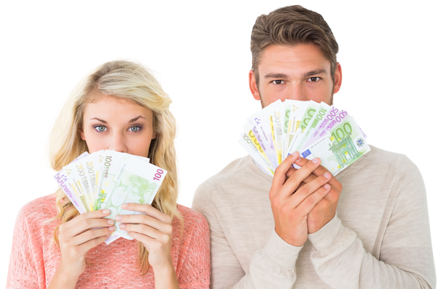 Happy Caucasian Couple Displaying Euro Banknotes Transparent Background - Download Free Stock Videos Pikwizard.com