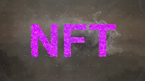 Vibrant NFT Text Art on Digital Background with Smoke
