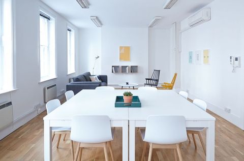 Modern minimalist office interior with clean aesthetic