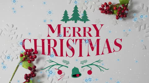 Festive Christmas Greeting with Decorations and Snowflakes