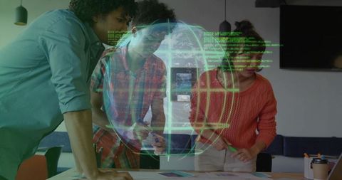 Group collaboration with digital hologram in modern office