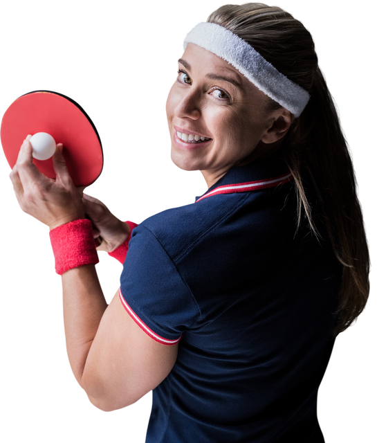 Female Athlete In Snap Red/White Wristbands Playing Ping Pong Smiling Back Transparent - Download Free Stock Videos Pikwizard.com