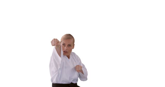 Woman Practicing Karate Punches in Martial Arts Uniform - Download Free Stock Images Pikwizard.com