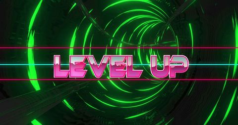 Futuristic 'Level Up' Neon Digital Tunnel