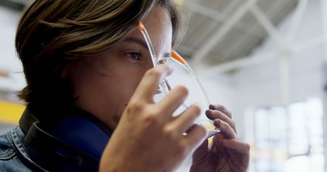 Female Engineer Fitting Protective Goggles in Industrial Workshop - Download Free Stock Images Pikwizard.com