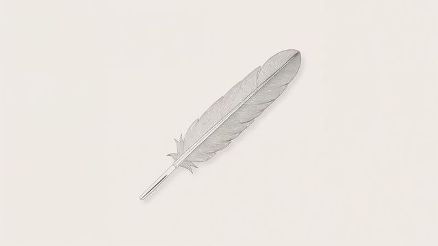Elegant single quill feather on light beige background