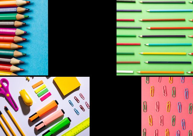 Composition of school items over pencils. Lifestyle and photo montage maker concept digitally generated image.