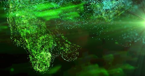 Abstract Green Particle Cloud with Dynamic Light Streaks