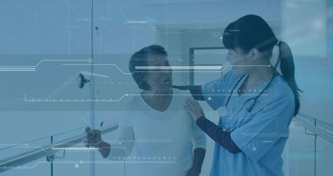 Nurse assisting patient in hospital ward with empathy and care