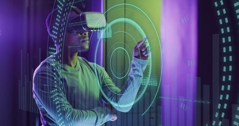 Innovative african american technician using vr in data center