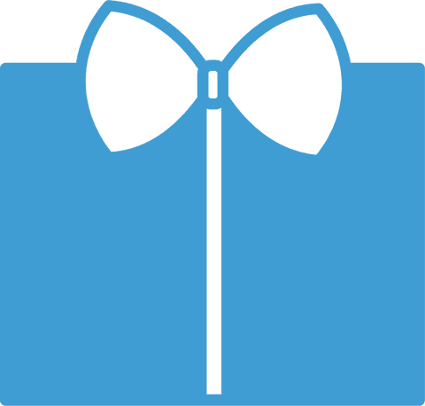 Blue gift icon with ribbon on transparent background