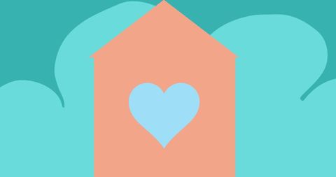 Pink House with Heart Symbol on Green Background - Download Free Stock Images Pikwizard.com
