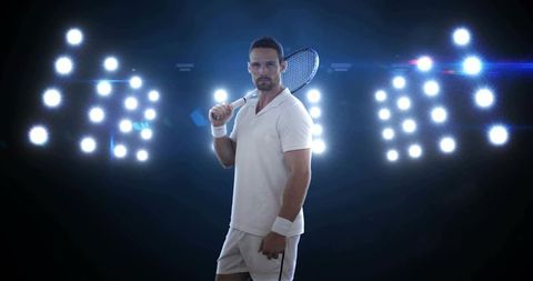 Competitive tennis player in spotlight at arena
