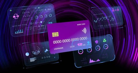 Digital Financial Data and Credit Card Interface Background
