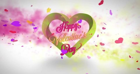 Colorful Heart Confetti Powder Explosion with Happy Valentine's Day Elegant Typography