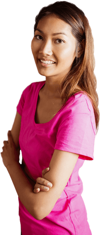 Transparent Smiling Asian Woman Crossed Arms Confidence