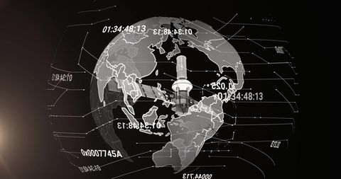 Satellite Orbiting Globe with Digital Data Overlay - Download Free Stock Images Pikwizard.com