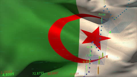 Flag of Algeria Overlay with Stock Market Data Visualization