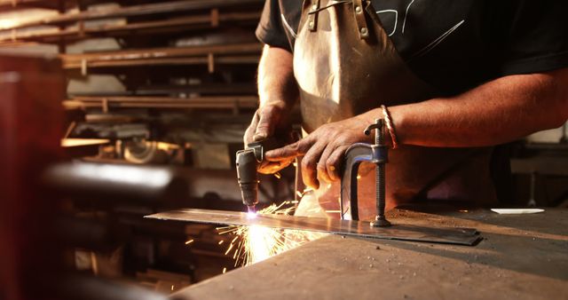 Metalworker Cutting Steel with Plasma Torch in Workshop - Download Free Stock Images Pikwizard.com