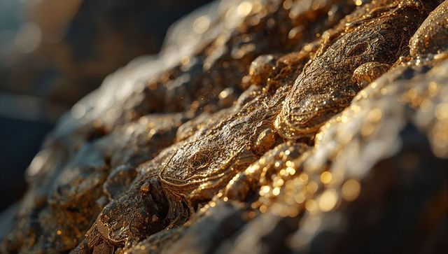 Golden sunlit coastal rock with organic lichen patterns