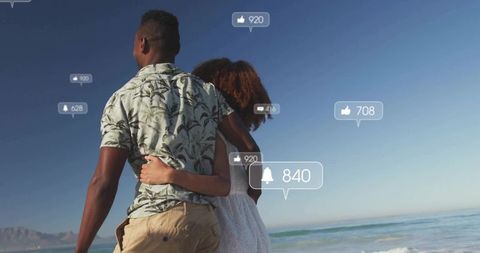 Couple Enjoying Beach Day with Social Media Animation Effects