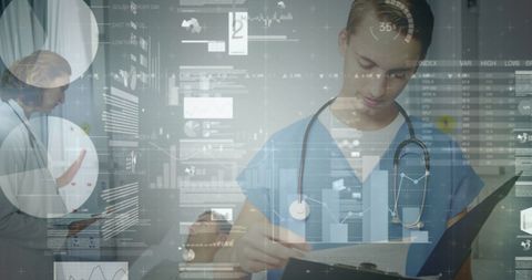Medical Professional Analyzing Data with Technology Overlay - Download Free Stock Images Pikwizard.com