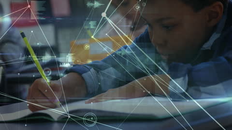 Child Engaged in Studies with Digital Connection Overlay