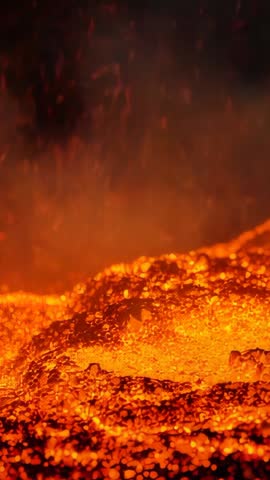 Bubbling Molten Lava Churning and Spattering in Volcanic Vent Vertical Video