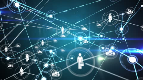 Digital Connection Network with Human Icons and Glowing Lines