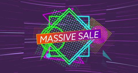 Massive Sale Banner with Neon Geometric Shapes