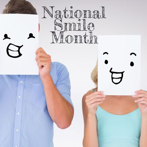 couple celebrating national smile month with emoticon faces - Download Free Stock Templates Pikwizard.com