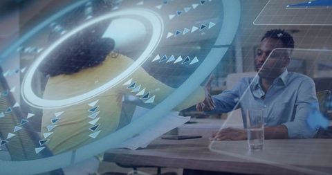 Futuristic Business Handshake with HUD Data Overlay for Collaboration and Teamwork
