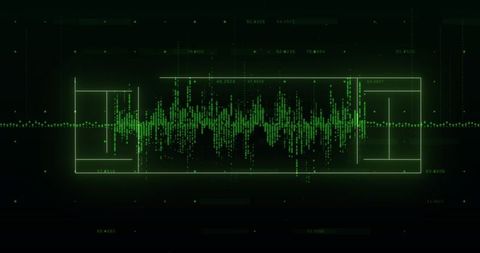 Neon green data waveform pulsing on HUD interface with grid oscilloscope visualization