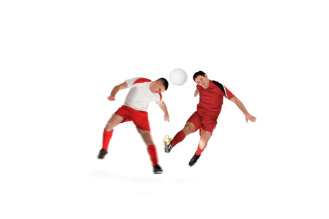 Football Players Competing for Ball on Transparent Background