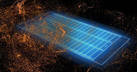 Neon Sports Field Hologram with Gold Light Particles