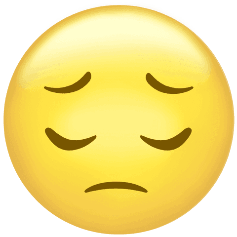 Sad face emoji with closed eyes on transparent background