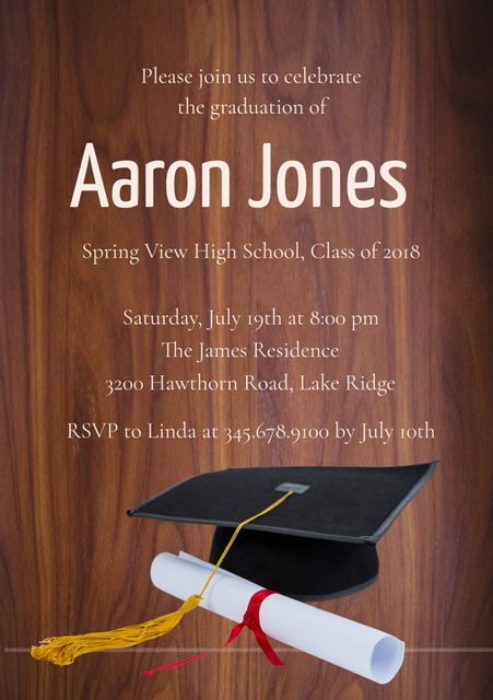 Graduation Invitation with Cap and Diploma on Wooden Background - Download Free Stock Templates Pikwizard.com