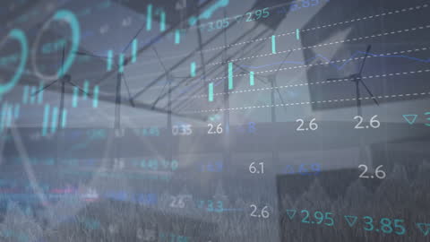 Financial Data and Wind Turbines Symbolizing Green Economics