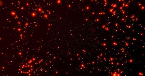 Glowing Red Particles Hovering in Dark Space