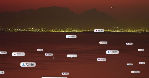 Social Media Stats Over Serene Sunset at Sea Concept