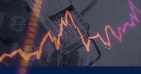 Point-of-sale terminal with glowing digital chart overlay