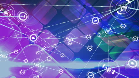 Digital Network with Technology Icons and Bright Colors