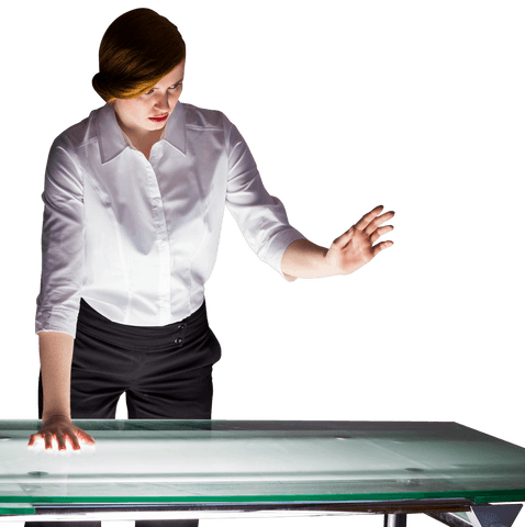 businesswoman using transparent smart interface in office - Download Free Stock Videos Pikwizard.com