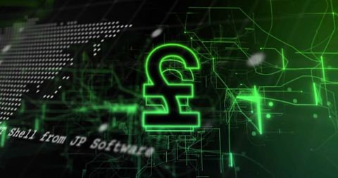 Neon green pound symbol in virtual digital network interface