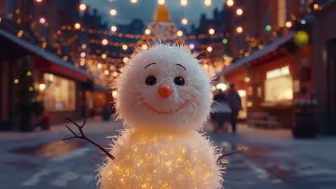 Snowman and Twinkling Light Walkway in Magical Festive Scene