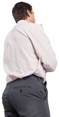 Transparent Rear View of Businessman in Formal Attire Standing
