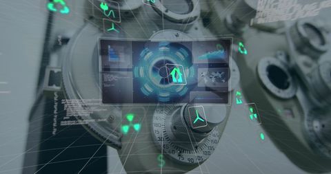 Digital Interface and Global Connectivity with Eco Icons Over Microscope