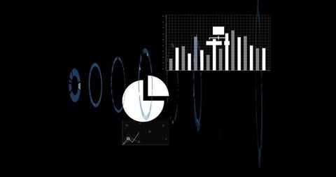 Futuristic data dashboard with charts and graphs
