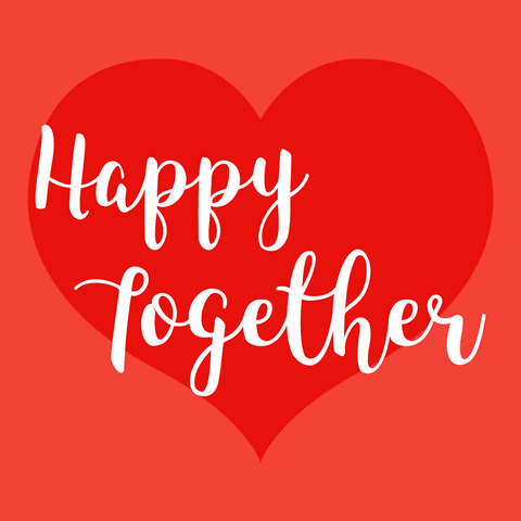 Happy together text on red heart with transparent background